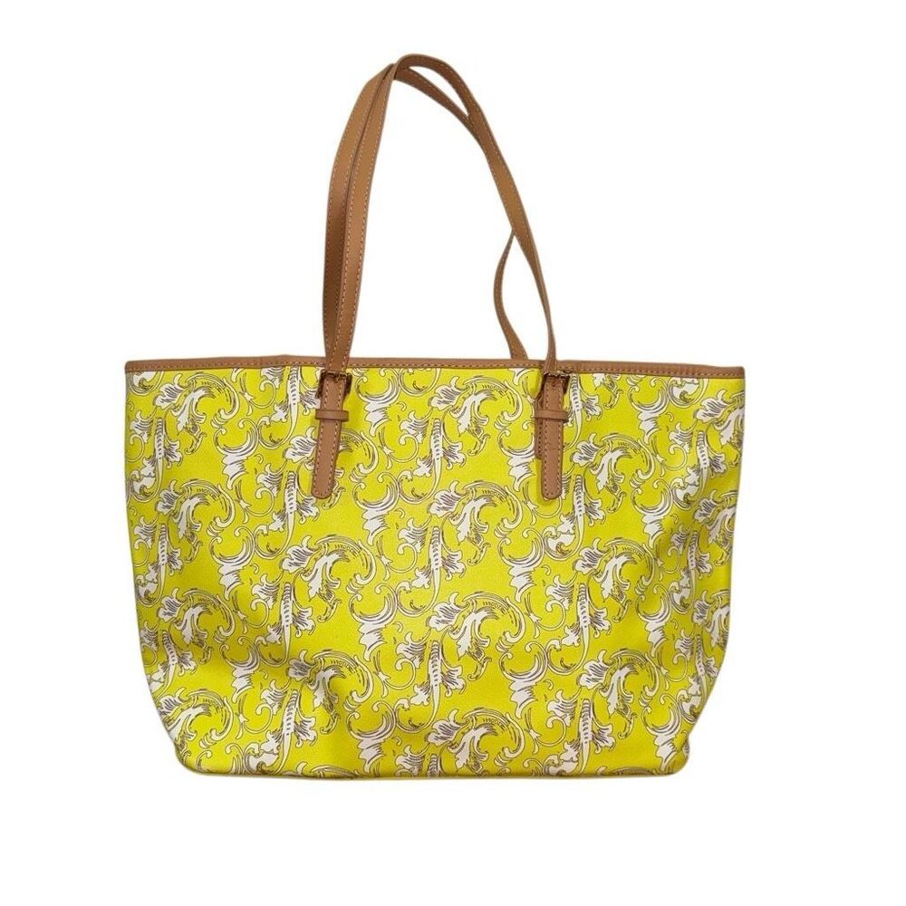 Shiraleah bright yellow baroque/paisley print shoulder strap beach tote bag
